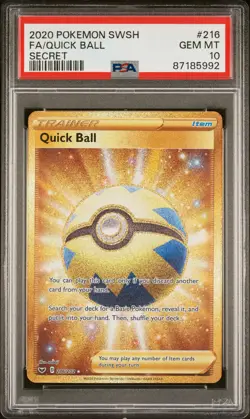 2020 POKEMON SWORD & SHIELD SECRET #216 FULL ART/QUICK BALL PSA 10 - Image 1