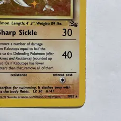 Pokemon TCG Kabutops Holo Rare Unlimited Card 9/62 Fossil WOTC 1999 - Image 5