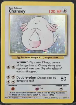 Pokemon Chansey 120 HP Holo Rare Base Set 3/102 Wizards Card 1999 - Image 1