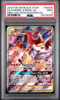 PSA 10 2019 CHARIZARD & BRAIXEN GX POKEMON SM BLACK STAR PROMO #SM230 TAG TEAM - Image 1