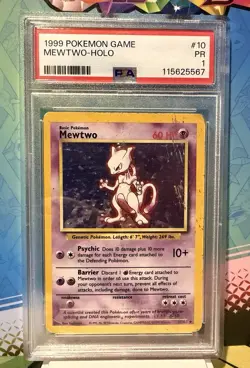 Pokemon Mewtwo Holo Base Set 10/102 1999 PSA 1 PR English - Image 1