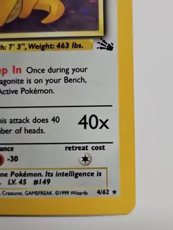 Pokemon - Dragonite Holo - Moderate Play MP - 1999 Fossil 4/62 Rare - Image 4