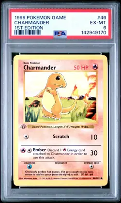 1999 Pokemon Base Set 1st Edition Shadowless Charmander 46/102 PSA 6 EX-MT - Image 1