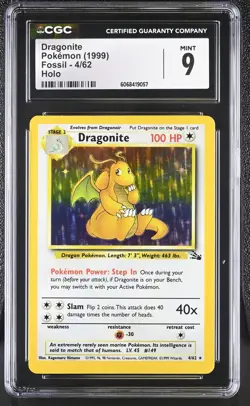 CGC 9 MINT Dragonite 1999 Fossil 4/62 Holo Pokemon Card - Image 1