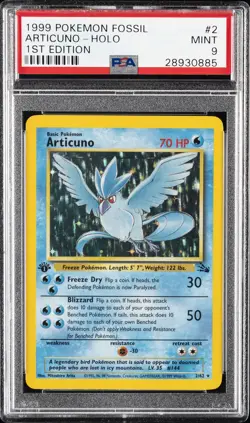 1999 POKEMON FOSSIL 1ST ED #2 ARTICUNO-HOLO PSA 9 - Image 1