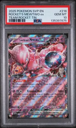 2025 POKEMON TEAM ROCKET TIN ROCKET'S MEWTWO EX 216 PROMO PSA 10 GEM MINT - Image 1