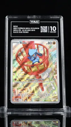 RIOLU:2025 POKEMON MEGA EVOLUTION BLACK STAR PROMOS #010 X PSA TAG 10 - Image 1