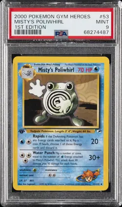 2000 POKEMON GYM HEROES 1ST ED #53 MISTY'S POLIWHIRL PSA 9 - Image 1