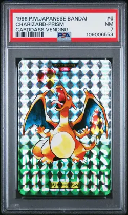 1996 Pokemon Bandai Carddass Vending Part 1 Japanese Prism Charizard #6 PSA 7 - Image 1
