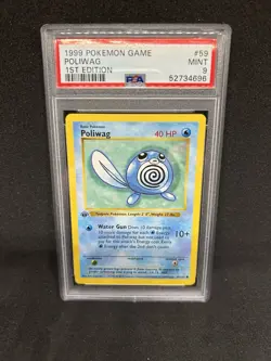 Pokemon Cards: Base Set 1st Edition Common: Poliwag 59/102 PSA 9 - Image 1