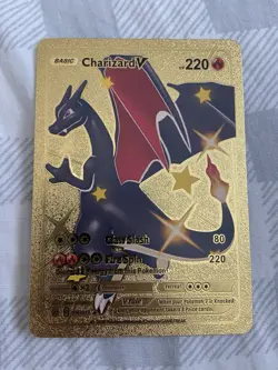 Charizard V Gold Foil Fan Art Vinyl Textured Collector Card Black Wing - Image 1