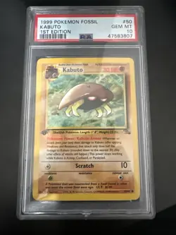 PSA 10 GEM MINT 1999 POKEMON FOSSIL #50 KABUTO 1ST EDITION ENGLISH - Image 1