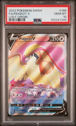 PSA GEM MT 10: Pidgeot V (#188) Pokemon Sword & Shield Lost Origin - Image 1