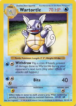 Wartortle 042/102 Base Set (Shadowless) Uncommon - Pokemon TCG - NM - Image 1