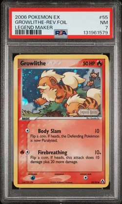 2006 POKEMON EX LEGEND MAKER #55 GROWLITHE-REVERSE FOIL PSA 7 - Image 1