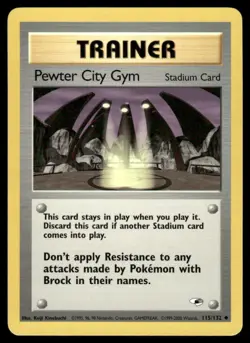 Pokemon Cards Pewter City Gym 115/132 UNLIMITED Gym Heroes WOTC Uncommon NM - Image 1