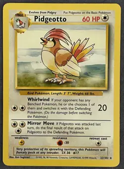 Pokemon Pidgeotto 22/102 WotC Base Set Unlimited Rare Card TCG Vintage Non Holo - Image 1