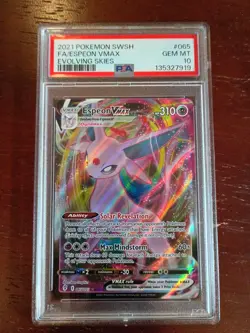 2021 Pokemon SWSH Evolving Skies Espeon VMAX #065/203 PSA 10 - Image 1
