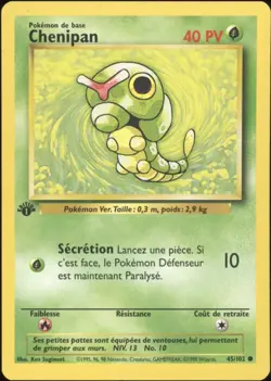 1999 Pokemon FRENCH 1st Edition Base Set Chenipan-Caterpie 45/102 EX-MT - Image 1
