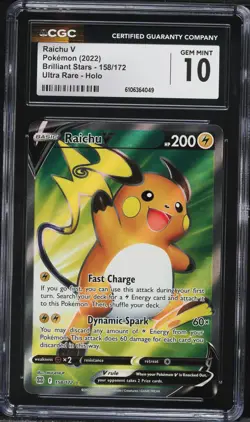 2022 Pokemon Brilliant Stars Full Art Raichu V #158 CGC 10 - Image 1