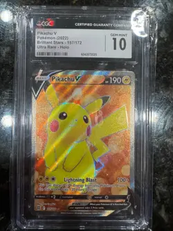 CGC 10 PIKACHU V 157 BRILLIANT STARS SWORD & SHIELD POKEMON Ultra Rare - Image 1