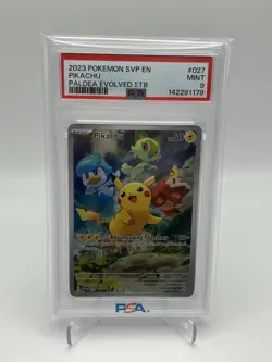 POKEMON 2023 PALDEA EVOLVED PIKACHU ETB PROMO 027 PSA 9 - Image 1