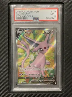 2021 PSA 9 Espeon V #179 Full Art Pokemon TCG SWSH Evolving Skies - Image 1