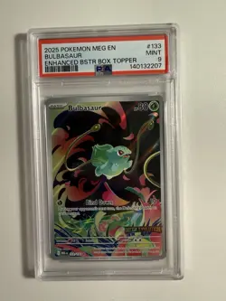 BULBASAUR 133/132 PSA 9 Pokemon TCG Mega Evolutions Enhanced Bster Box Topper - Image 1