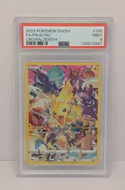 2023 POKEMON SWORD & SHIELD CROWN ZENITH #160 FULL ART/PIKACHU PSA 9 - Image 1