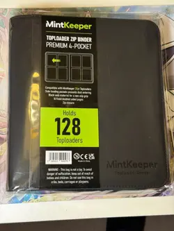 MintKeeper - 4 Pocket - 128 Card Capacity - Premium Zip Toploader Binder - Black - Image 1