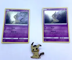 Pokemon Mimikyu Sun & Moon Promo 2019 SM29 Holo (2 Cards) + RARE Mimikyu Pin - Image 1