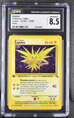 CGC 8.5 Zapdos 1999 Fossil 1st Edition 15/62 Holo Pokemon Card - Image 1