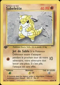1999 Pokemon FRENCH 1st Edition Base Set Sabelette-Sandshrew 62/102 NM - Image 1