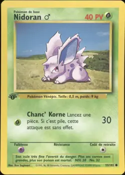 1999 Pokemon FRENCH 1st Edition Base Set Nidoran 55/102 EX-MT - Image 1