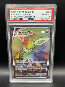 Pokemon SWSH07 Evolving Skies Glaceon VMAX 208/203 Secret Rare PSA 10 Holo - Image 1