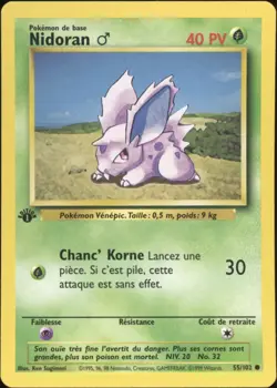 1999 Pokemon FRENCH 1st Edition Base Set Nidoran 55/102 NM 2 - Image 1