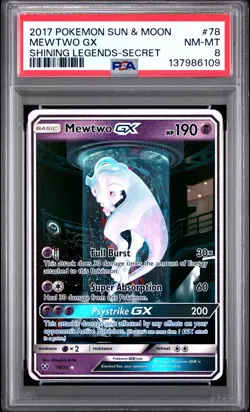 2017 POKEMON SUN & MOON SHINING LEGENDS SECRET #78 MEWTWO GX PSA 8 - Image 1