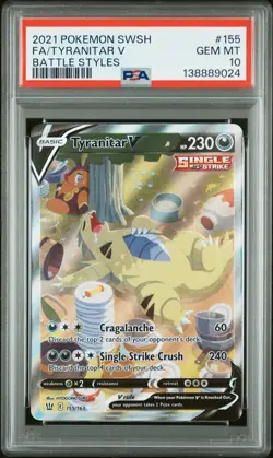 2021 POKEMON SWORD & SHIELD BATTLE STYLES #155 FULL ART/TYRANITAR V PSA 10 - Image 1