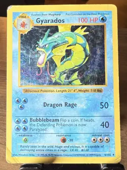 Pokemon Shadowless Gyarados 6/102 Base Set Holo Rare English - Damaged - Image 1