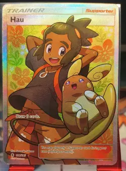 Hau Ultra Rare Full Art MP- 144/145 Sun & Moon Guardians Rising Pokemon Card - Image 1