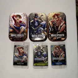 3x ONE PIECE TIN PROMO SET TS-02 THREE BROTHERS TINS AND PROMOS ONLY NO PACKS - Image 1