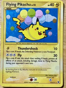 Pokemon 2009 Rising Rivals Holo Card Flying Pikachu 113/111 - Image 1