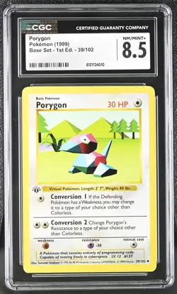 CGC 8.5 Porygon 1999 Base Set Shadowless 1st Edition 39/102 Pokemon Card - Image 1