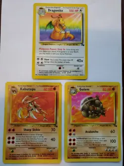 Dragonite Kabutops Golem Fossil Pokemon Card Base Jungle WOTC - Image 1