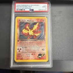 2000 Pokemon Gym Heroes Rocket's Moltres Holo 1st Edition #12 Mint PSA 9 w/Swirl - Image 1
