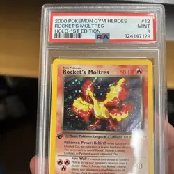 2000 Pokemon Gym Heroes Rocket's Moltres Holo 1st Edition #12 Mint PSA 9 w/Swirl - Image 3
