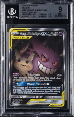 2019 POKEMON SUN & MOON TEAM UP #165 GENGAR & MIMIKYU GX BGS 9 - Image 1