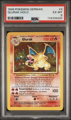 1999 Pokemon GERMAN Unlimited Base Set Glurak-Charizard Holo 4/102 PSA 6 EX-MT - Image 1