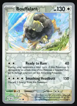 Bouffalant 151/191 Pokemon SV08: Surging Sparks Reverse Holo Common NM - Image 1