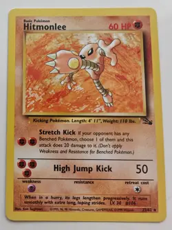 Rare Pokemon Hitmonlee 22/62 Fossil Set Non-Holo Rare Card WOTC Vintage TCG - Image 1